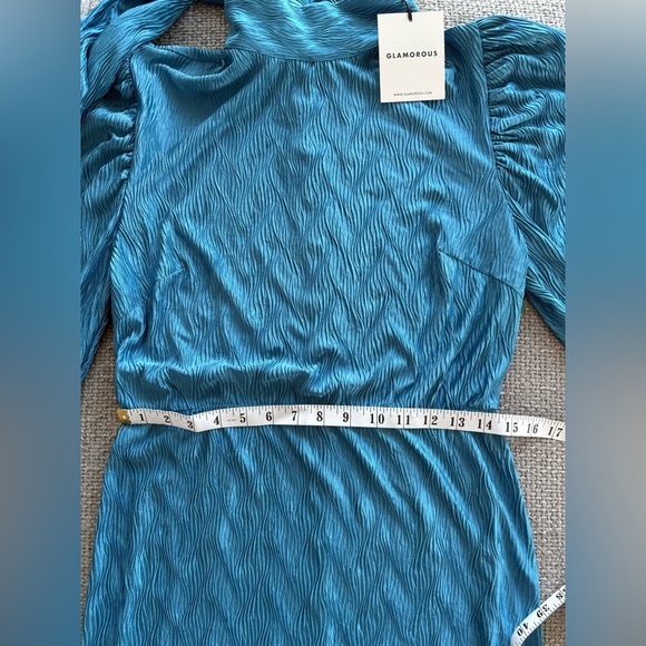 Glamorous Turquoise Textured High-Neck Mini Dress Size US 8 - Picture 6 of 16
